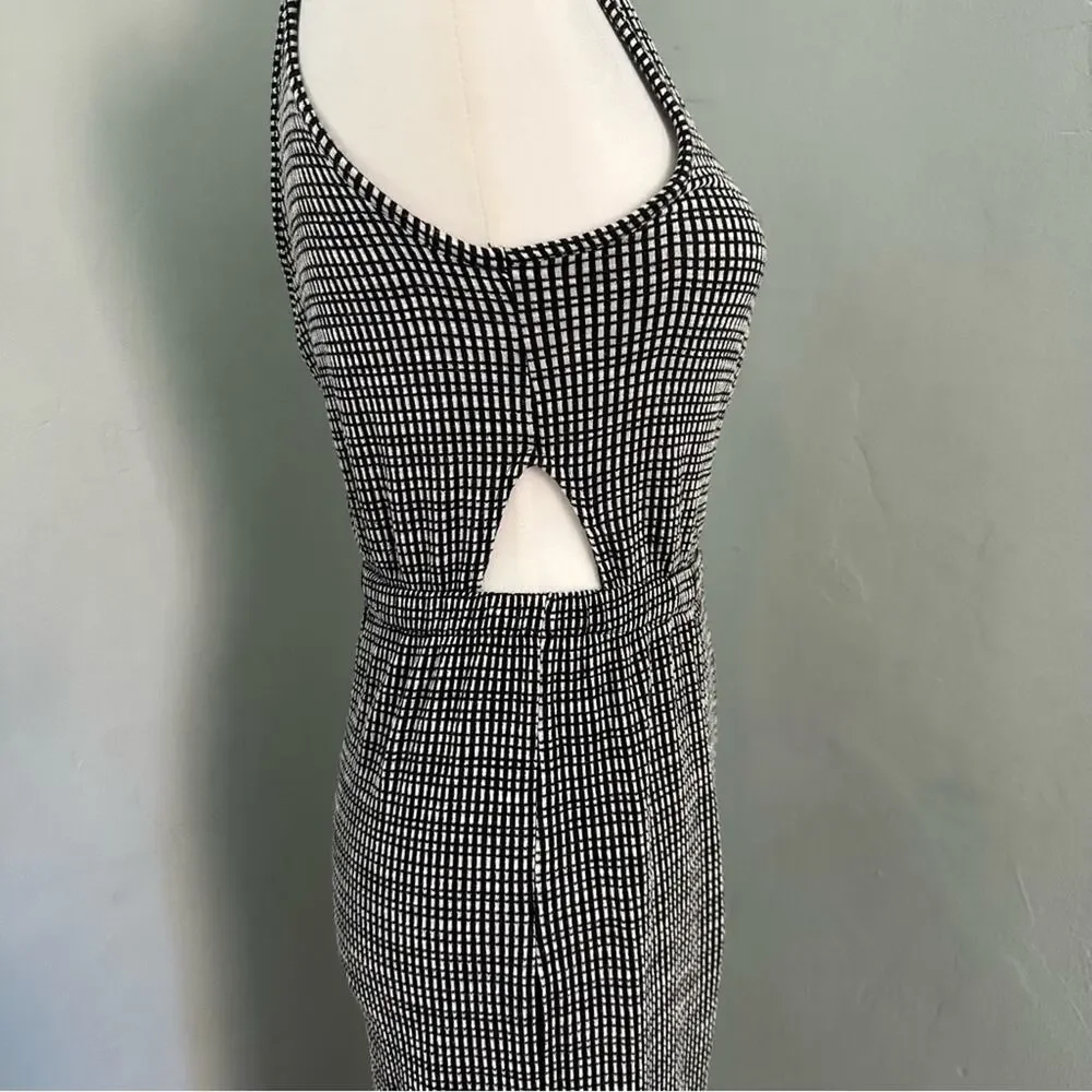 Caution to the Wind Jumper, Black, White, Cutouts, Wrap, Stretch, Checkered, S